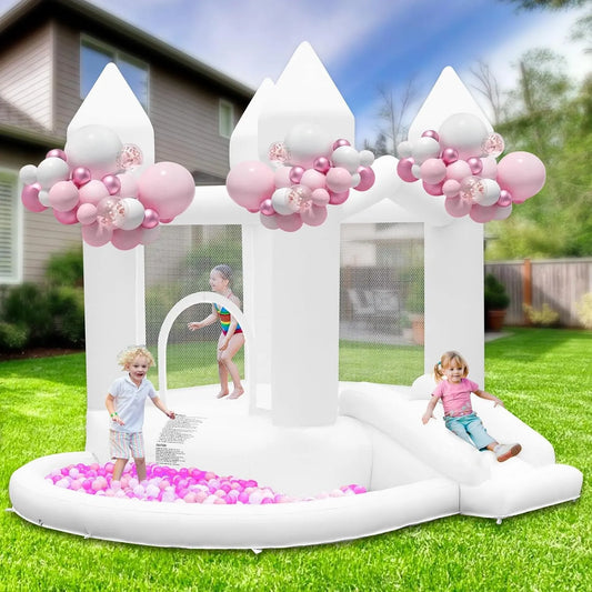 Avec Soufflerie Château Gonflable, pour 3-10 Ans, Jusqu'à 140KG, Grande Piscine à Balles pour Mariage Fête Jardin Anniversaire