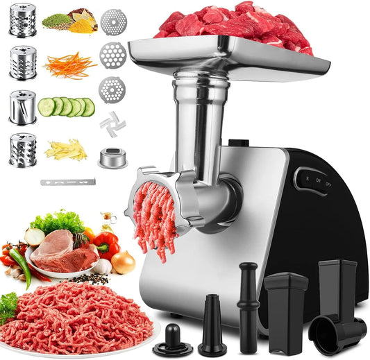 Viande Électrique Professionnel Hachoir à, Machine Multifonctions avec Poussoir à Saucisse, Lames Inox, Grilles de Hachage