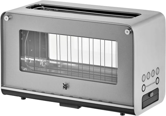 WMF grille-pain, 2 tranches, 7 niveaux de brunissage, Lono vitré avec grille réchauffe-viennoiseries, fonction réchauffage, XXL, support motorisé