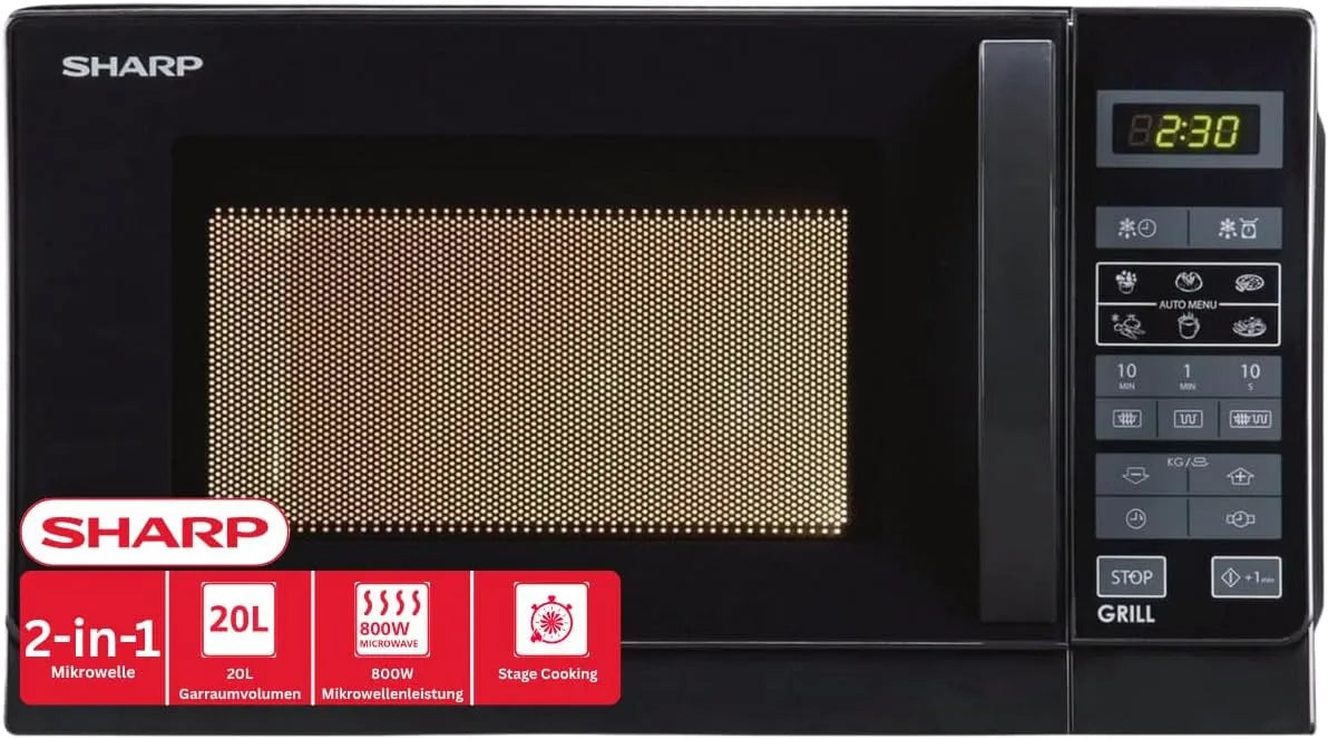 Sharp four à micro-ondes R642BKW, 2 en 1 avec grill, capacité 20 L, finition noire