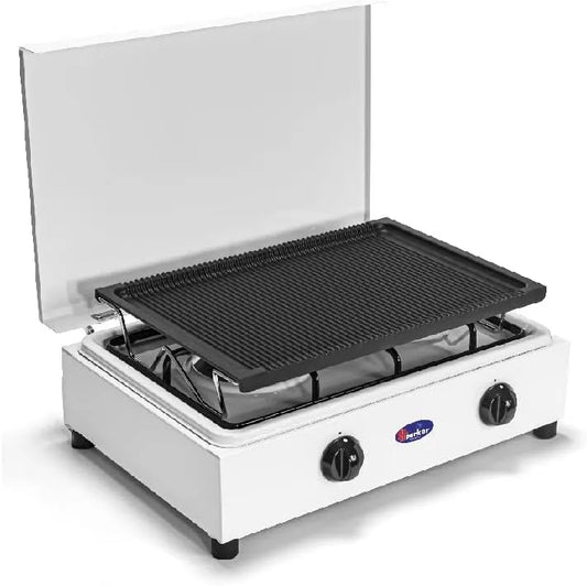 Cuisinière FO200CBGP Generic CFParker, 2 brûleurs à gaz GPL émaillé finition blanche, avec plateau amovible, avec plaque en aluminium Made in Italy