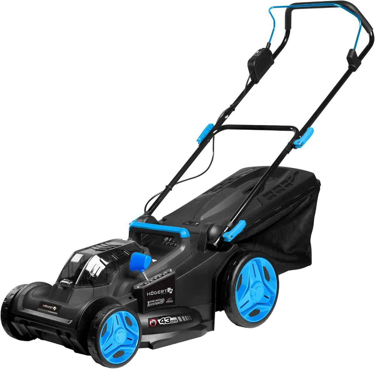 Tondeuse à gazon 2x18V HÖGERT TECHNIK, sans Fil 43 cm, Tondeuse de Jardin sans Fil pour Petites et Moyennes pelouses