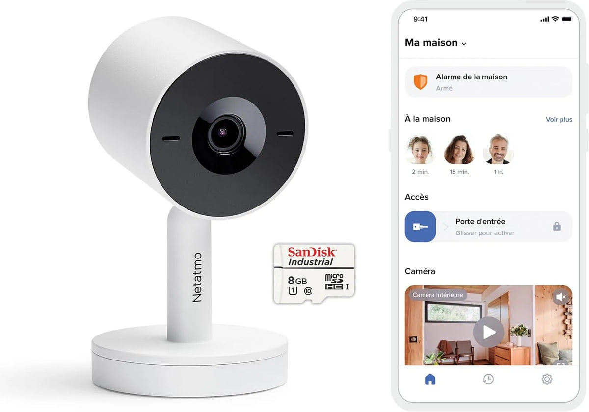 Modèle Caméra Intérieure Advance X16 Netatmo Intelligente, 2K HDR, Zoom, 2X Carte SD, Reconnaissance Faciale, Blanche, Angle de Vue de 130°, 30 fps