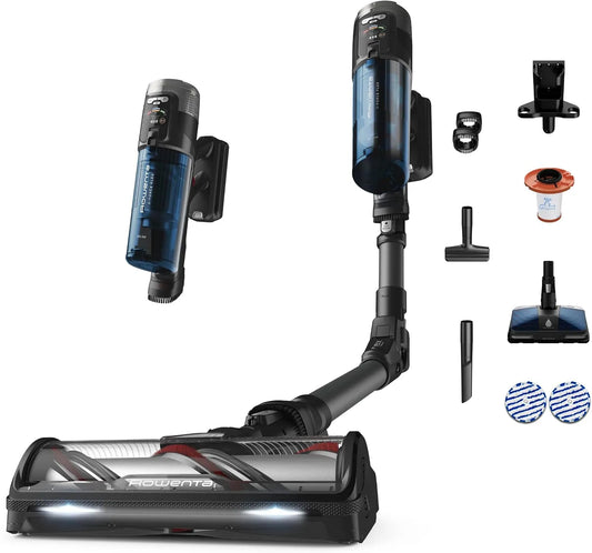 Rowenta aspirateur balai 150AW 60min RH9LC0WO, Aspire et Lave, Autonomie, Bleu & finition grise, X-Force Flex 12.60 Neo Laveur sans fil, Puissance