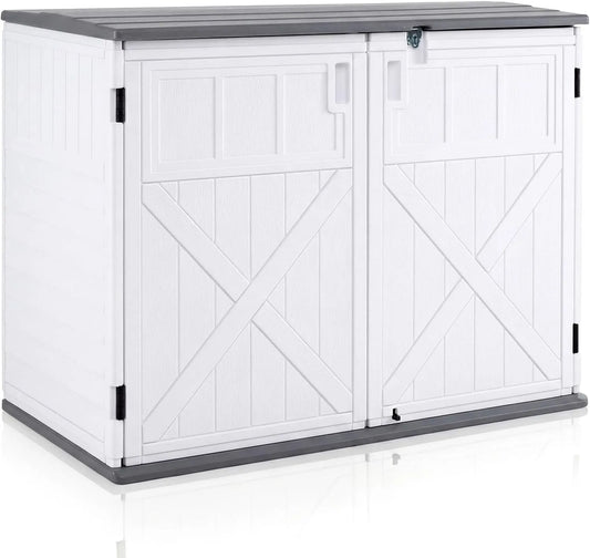 Armoire Costway, de Rangement en HDPE Extérieur, Abri de Stockage pour Jardin Patio Cour, Organisateur d'Outils, finition blanche+finition grise