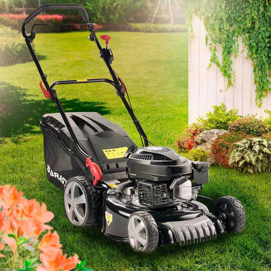 Tondeuse 3en1 BRAST, Thermique tractée 46cm 170 CC mulchig 3,5kW, capacité 60l -5 MODÈLES Diff.- Moteur 4 Temps Easy Clean, 4,7 CV