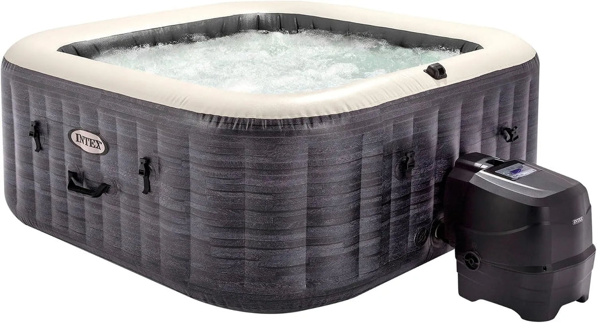 Intex Spa Gonflable carré Greystone Deluxe 4 Personnes 55093, dimensions 175 x 175 x 71 cm, épurateur avec Filtre S2, 1 741 l/h, Bulles air Chaud