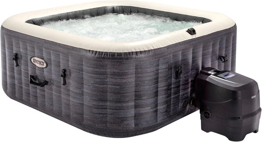 Intex Spa Gonflable carré Greystone Deluxe 4 Personnes 55093, dimensions 175 x 175 x 71 cm, épurateur avec Filtre S2, 1 741 l/h, Bulles air Chaud