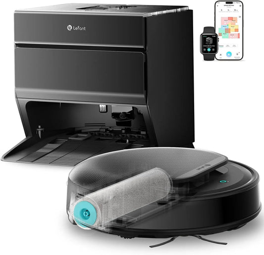 Aspirateur, 23 000 Pa, Lavage du Rouleau à 75 °C avec Séchage Air Froid, App, Lefant M5 Max Robot Laveur Cartographie, finition noire