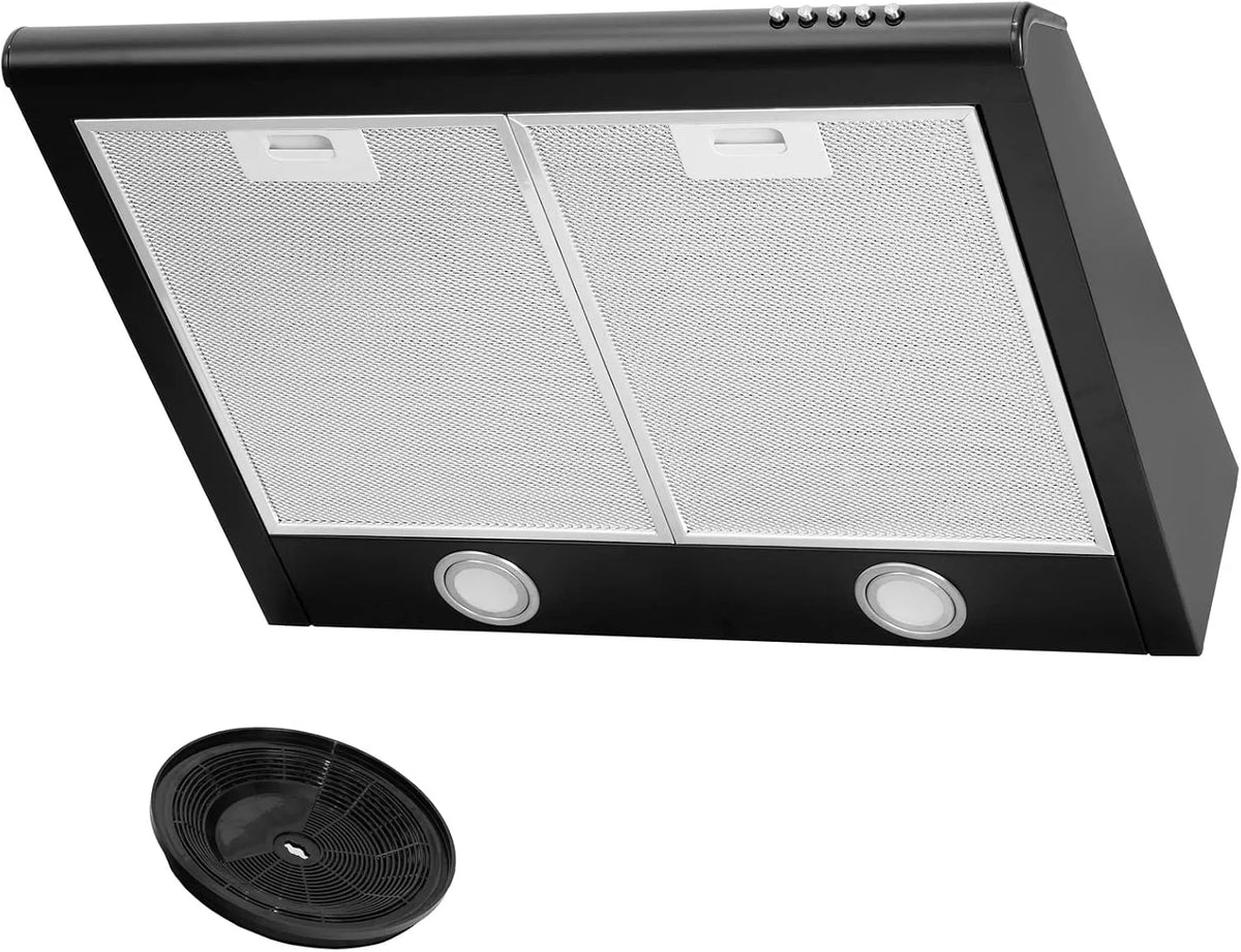 Hotte aspirante, Hotte encastrable, Classe énergétique C, recirculation, Éclairage LED, 60 cm de large, avec filtre, Conduit, coloris finition noire