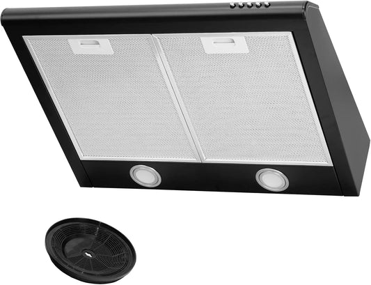 Hotte aspirante, Hotte encastrable, Classe énergétique C, recirculation, Éclairage LED, 60 cm de large, avec filtre, Conduit, coloris finition noire
