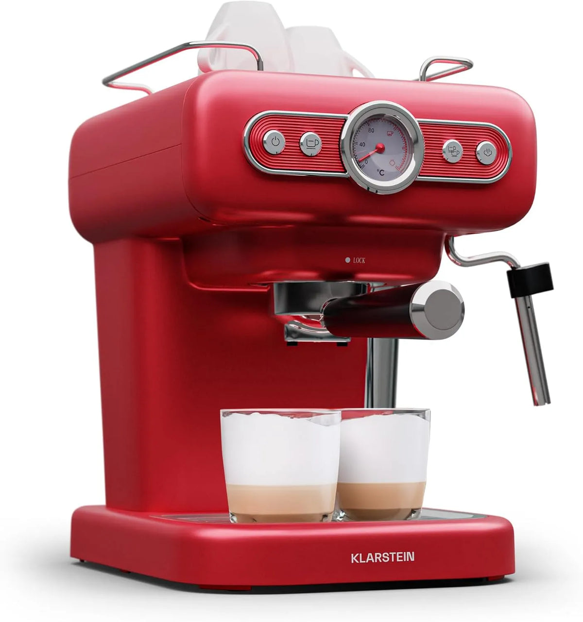 Klarstein machine à café, mini machine à expresso rétro 1,2 L avec porte-filtre, petite 950 W, en acier inoxydable pour cappuccino