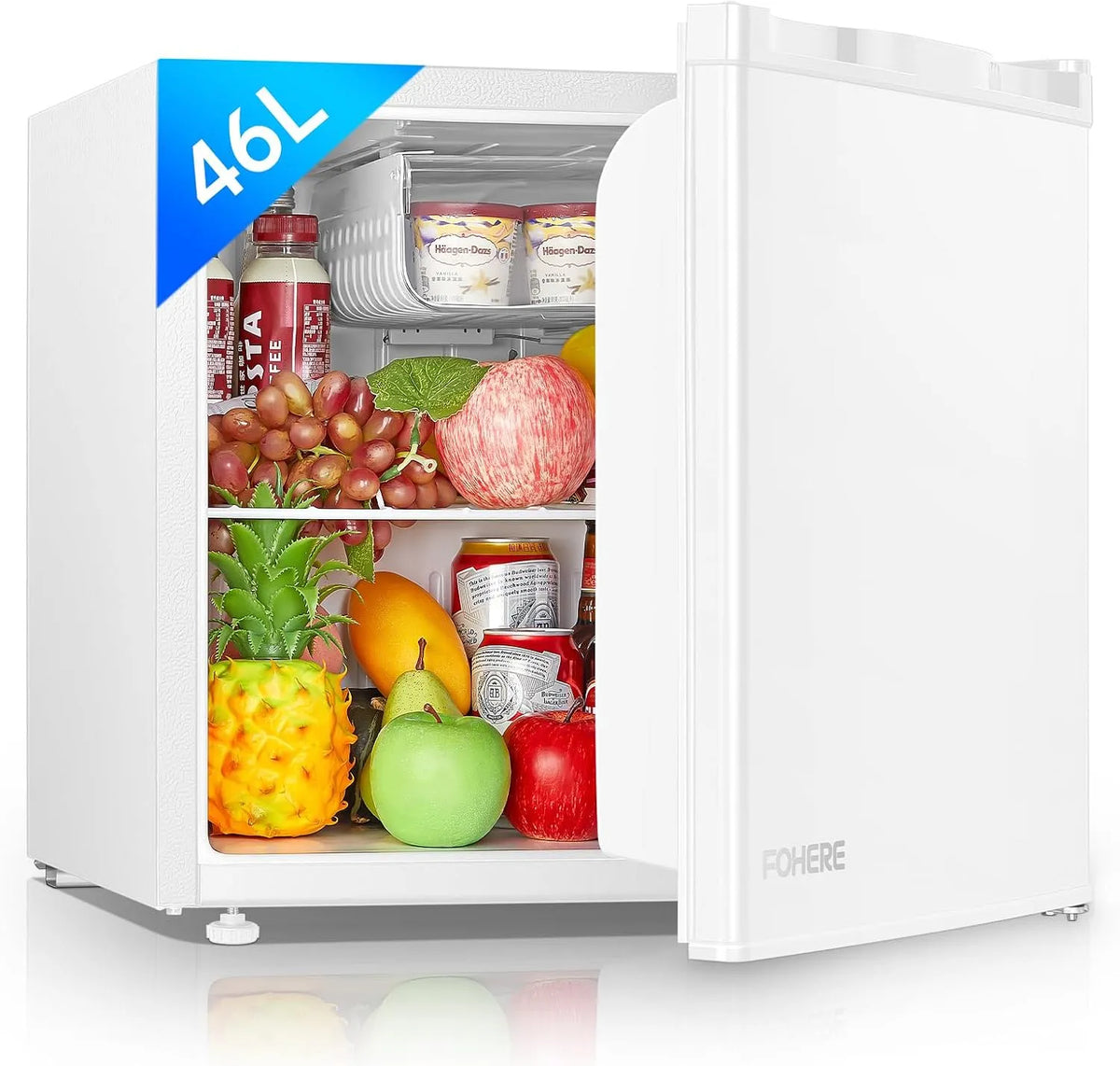 FOHERE réfrigérateur, Petit Frigo Top avec une Porte Réversible, Mini Monoporte, Économie d'Énergie, Bureau, Mini Frigo 46L, Mini bar pour Chambre
