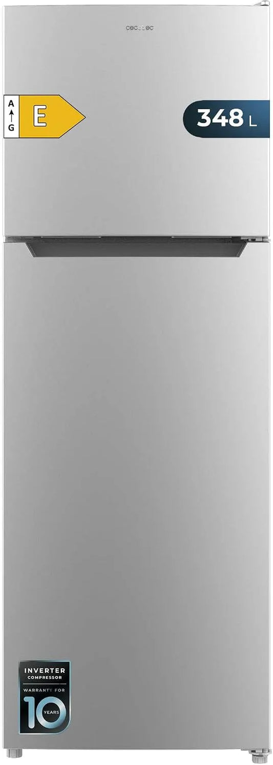 Cecotec réfrigérateur, capacité 348L, classe énergétique E, faible consommation d'énergie.
