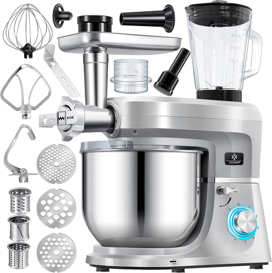 Kesser extracteur de jus K-KM 3, de 1,5 L, Mélangeur multifonction, moules pour pâtes et biscuits, pétrin, Kit pour saucisses, finition argenté