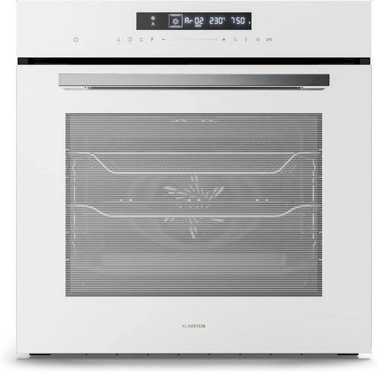 Klarstein four, 13 Modes, Friteuse à Air Chaud, Nettoyage Émaillé, Sécurité Enfant, finition blanche, Airjet Encastrable 72L, Chaleur Tournante