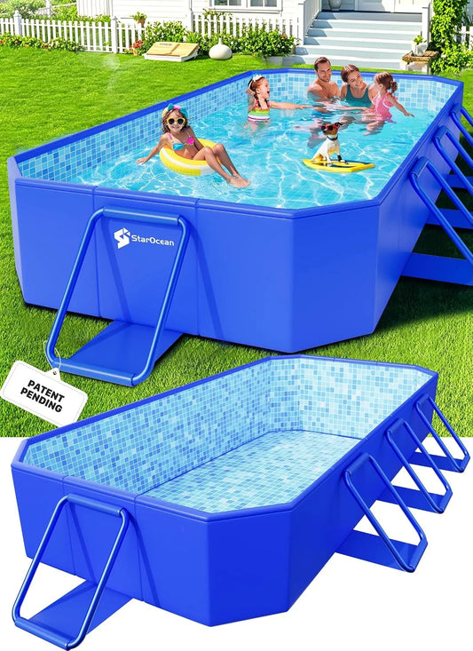 Pliable non gonflable au format portable pour enfants et adultes Grande piscine, coque en plastique rigide, bleu, dimensions 269 x 144 x 50 cm