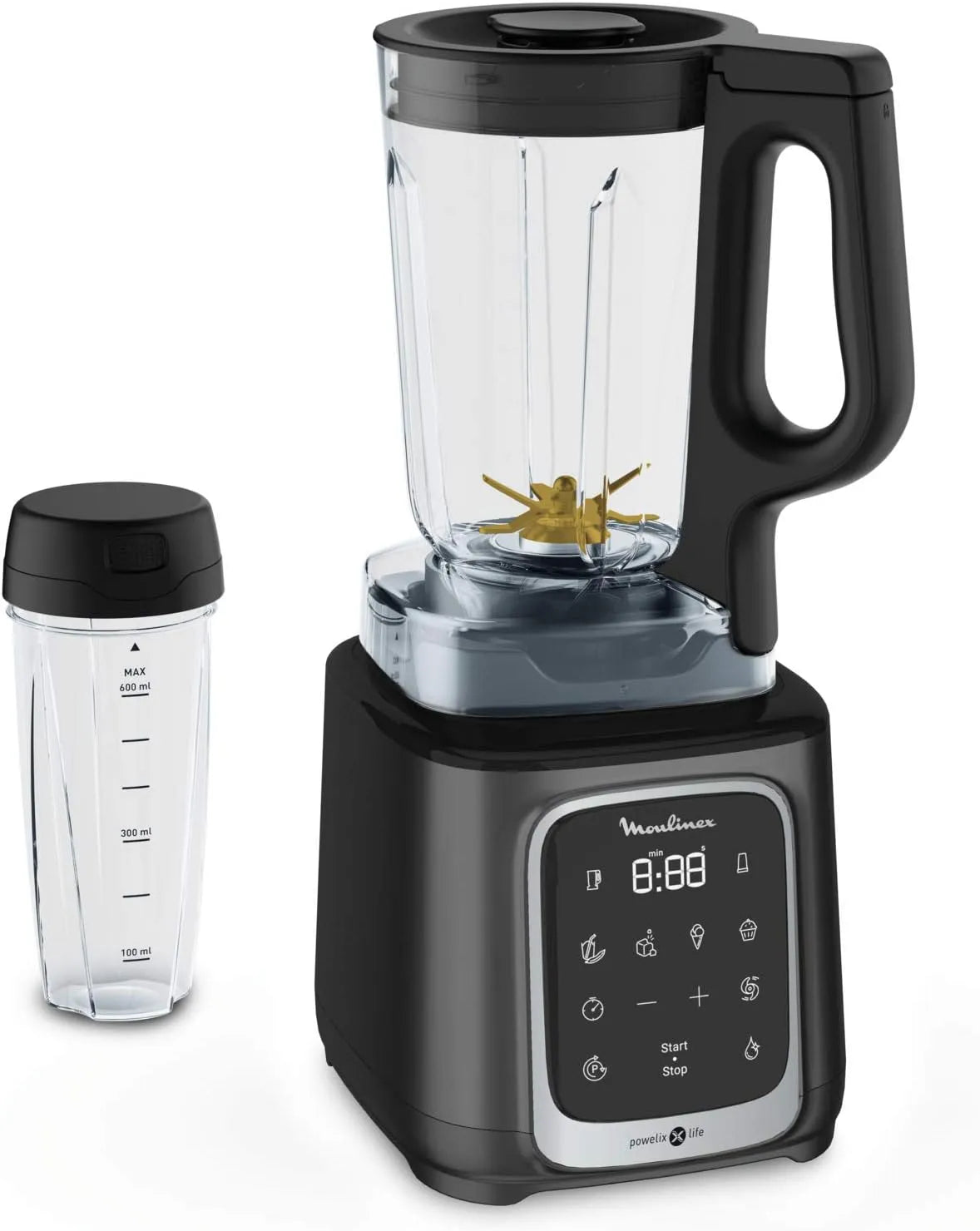 Moulinex blender LM91HD10, puissance 1600 W, Mixeur bol tritan 1,75 L, Gourde 600 ml, 5 programmes automatiques, InfinyMix+ haute vitesse, Smoothies