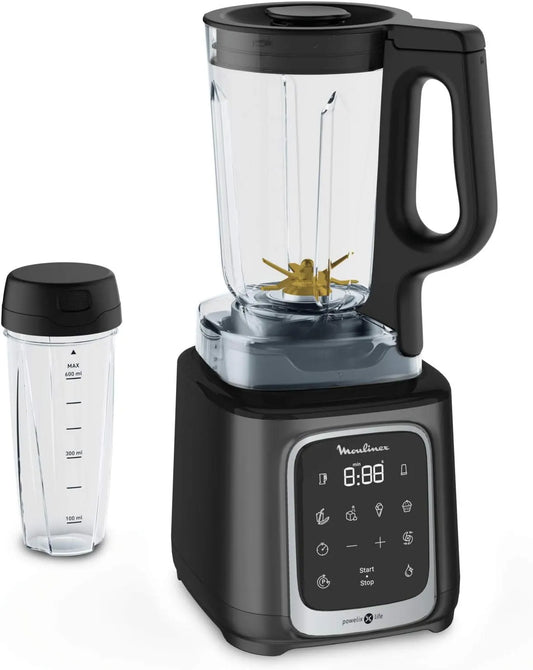 Moulinex blender LM91HD10, puissance 1600 W, Mixeur bol tritan 1,75 L, Gourde 600 ml, 5 programmes automatiques, InfinyMix+ haute vitesse, Smoothies