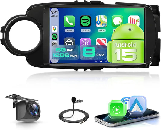 Modèle 8 Cœur 6+128G 2012-2017, Ecran Tactile IPS 9 Pouces avec Radio FM, Bluetooth 5.0, Caméra de Recul pour Toyota Yaris, RDS, GPS
