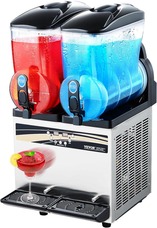Vevor machine à granité, avec Réservoirs 2x15 L, Machine à Boissons Glacées en Acier Inoxydable, pour Maison Restaurants Cafés Bars