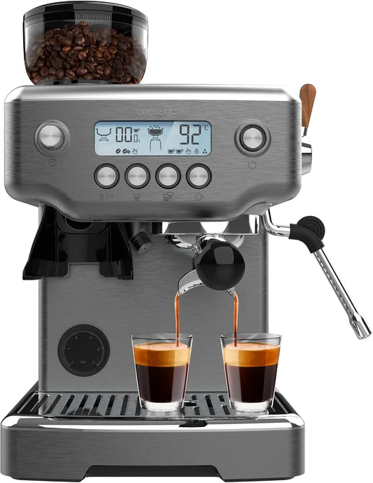 Cecotec cafetière, Expresso Barista Power Espresso 20 Barista Steel & Grind. 2200W, 20 Bars, Réservoir d'Eau de 2.1L, 180g Café, 30 Niveaux