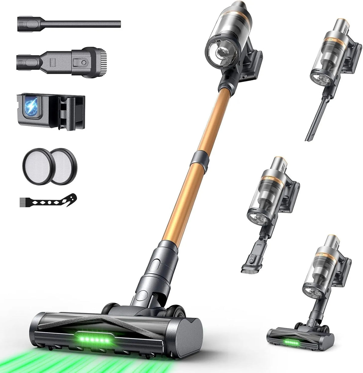 Aspirateur balai, 65000Pa, Brosse Anti-emmêlement, pour Tapis, Poils d'animaux, Aspirateur sans Fil Puissant avec Rechargeable Support Mural, 70min