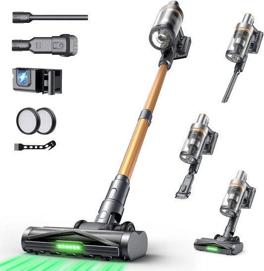 Aspirateur balai, 65000Pa, Brosse Anti-emmêlement, pour Tapis, Poils d'animaux, Aspirateur sans Fil Puissant avec Rechargeable Support Mural, 70min