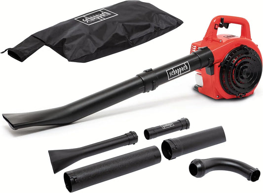 Scheppach aspirateur LBH2600P 4cm3 4en1, Souffleur de Feuilles Thermique, Vitesse de l'air 268 km/h, Moteur 2T de 25, Débit d'air 678 m³/h, Sac 50L