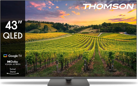 Smart TV THOMSON 43 HDR10 43QG5C14, largeur 109cm, Bluetooth 5.1, Triple-Tuner, Pouces, QLED Zentraler Standfuß Google, Wi-FI, Dolby Audio, Câble, CI+