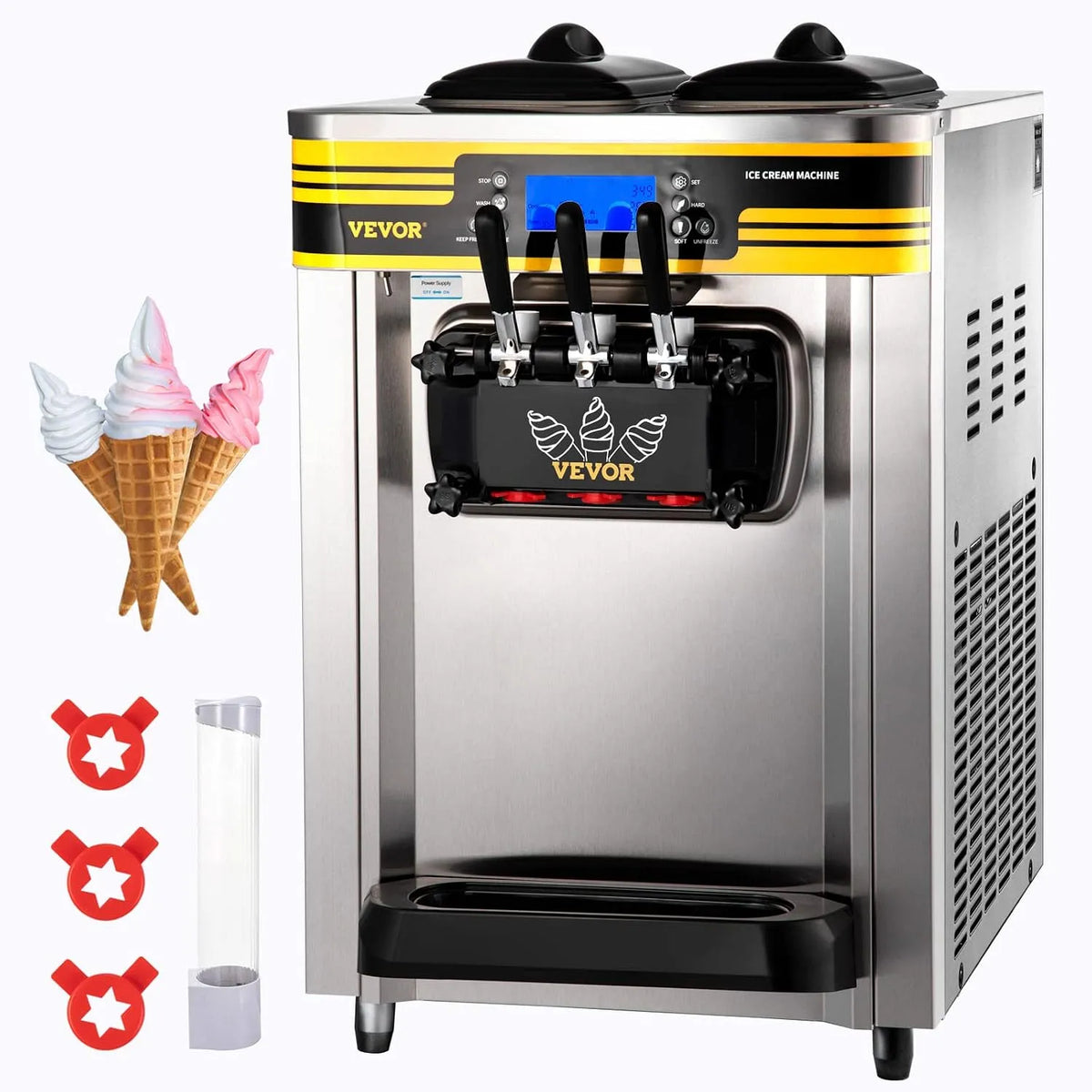 Vevor machine à glace 22-30L/h, h 2350W Italienne Trémie 6L Sorbetière Glace à l'Italienne Pré-Réfrigération