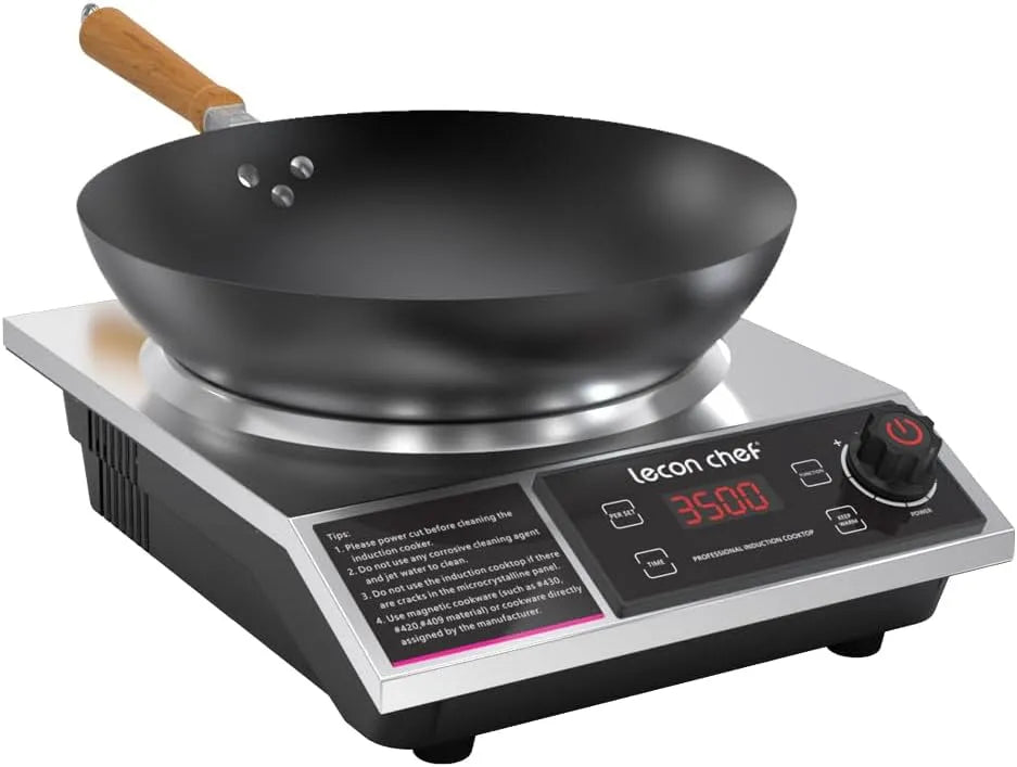 Plaque à induction, capacité de charge 60 KG, simple 3500W, 11 réglages de température et de puissance, avec wok, plaques chauffantes