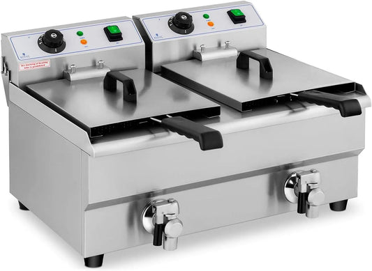 Royal Catering, Friteuse Électrique 2 x 10 L Zone Froide Thermostat De Restaurant Double, Avec Robinet Professionnelle Commerciale
