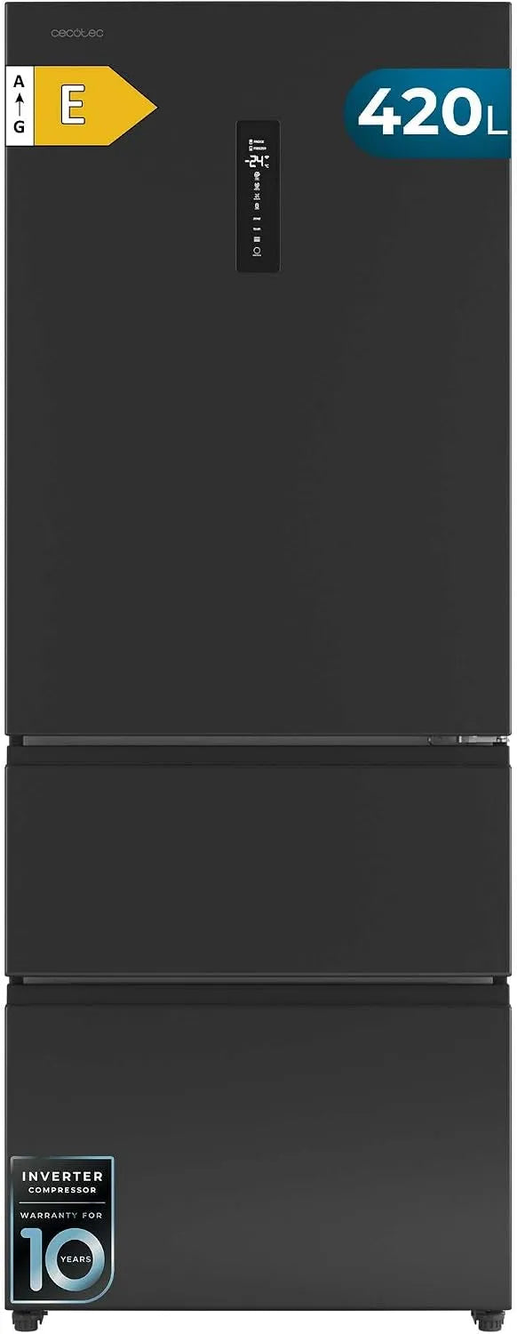 Cecotec réfrigérateur FD 420, Extra Capacité Max 420L, Hauteur 186 cm et 70 cm Largeur, Compresseur Inverter, ATT Antibactérien