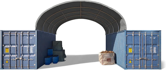 Modèle sur containers dimensions 6x6m 2300N TOOLPORT Abri, Halle de Stockage de Marchandises en Vrac, abri en Tente, Bâche PVC finition grise