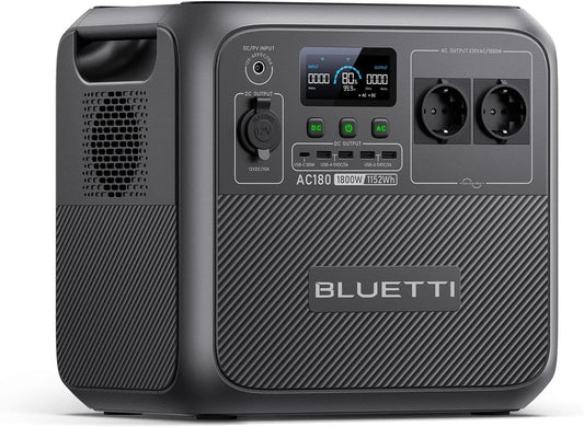 Générateur électrique AC180 LiFePO4 BLUETTI, 1152Wh Batterie avec 2 Sorties CA 1800W, Électrique Portable, RV, Recharge de 0-80% en 45 Min