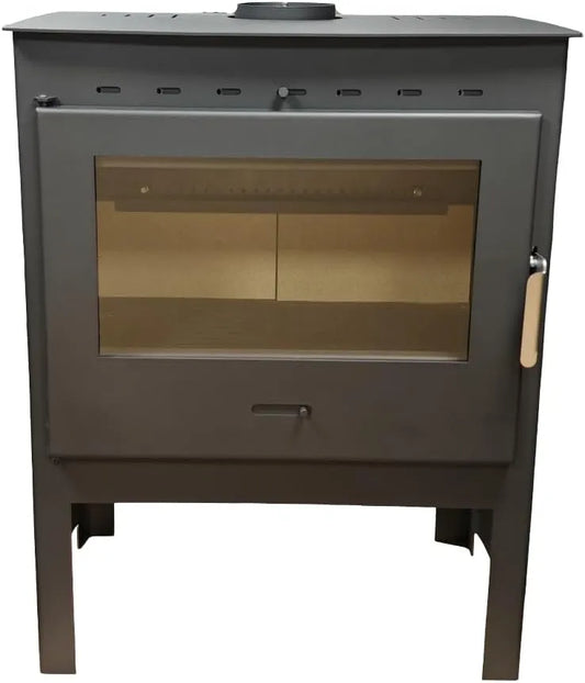 Poêle à bois MF Seren, puissance 13,4 kW en acier avec foyer panoramique, chambre en vermiculite et verre céramique propre