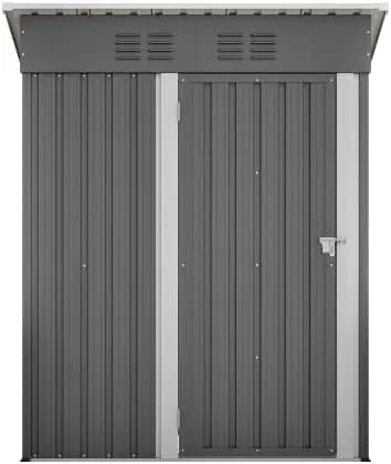 Abri de jardin, en métal avec toit plat 152 x 84 x 182 cm, résistant aux intempéries et peu encombrant pour vélos, verrouillable, outils de jardin