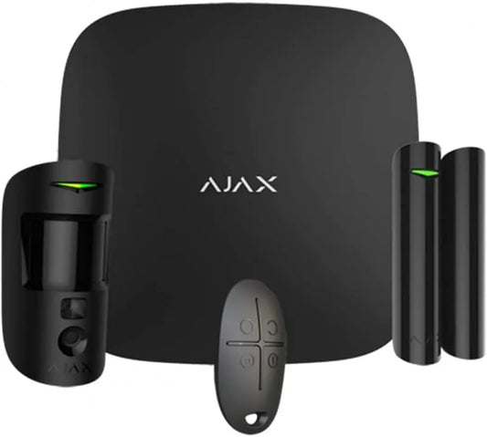 Certification Grade 2, contrôle jusqu'à 100 appareils Ajx38175 En-50131 Kit, antivol sans fil Hub 2 Plus finition noire avec connexion 4G et Ethernet