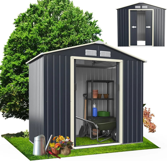 Abri de jardin RELAX4LIFE 3m2, Métal avec Porte Coulissante Toit en Pente