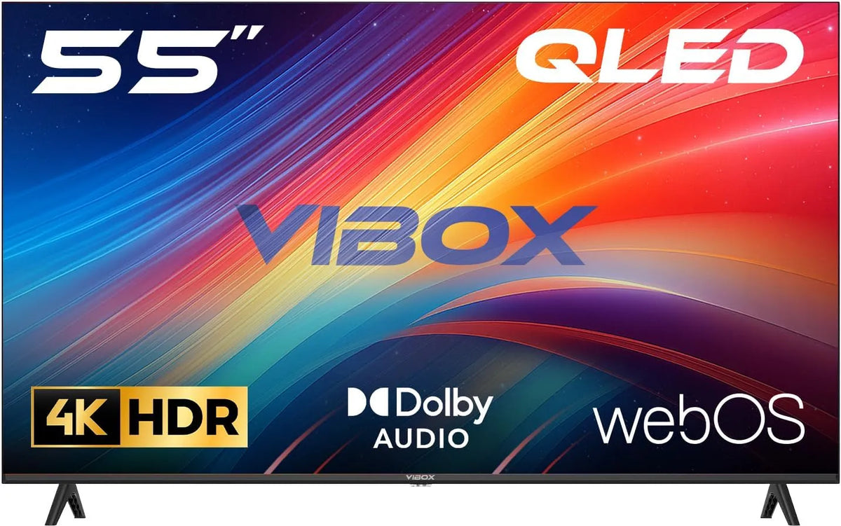 Smart TV HDR10, VIBOX UHD 4K 55 Pouces QLED, 3X HDMI, 2X USB, Télécommande gestuelle avec Commandes de Streaming, WebOS, Dolby Audio
