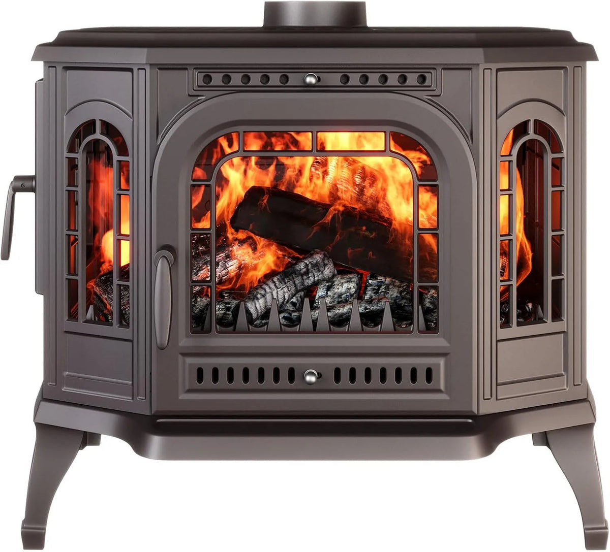 Poêle à bois, puissance 10,5 kW, P7 LB, libre installation, ouverture droite, gauche, ECO, en fonte noire