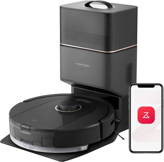 Roborock aspirateur robot, Q5 Pro+ avec Base, 5500Pa, capacité 2.5L Sac à Poussière, capacité 180ml Réservoir, DuoRoller, Vidage Automatique
