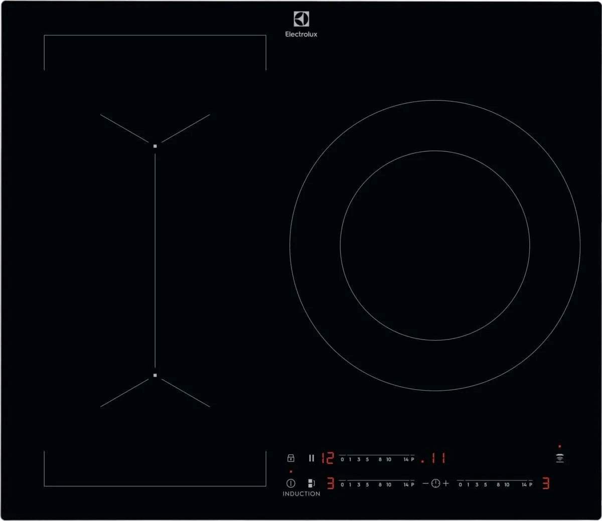Electrolux plaque à induction LIV63340CK Hob2Hood, zone 28 cm 3,7 kW, série 600 Bridge, largeur 60 cm, contrôle tactile coulissant 0-14, minuteur