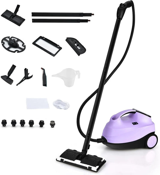 Goplus Nettoyeur Vapeur, Pression 4 Bar Puissance 2000W avec Réservoir d'Eau 1,5L, 19 Accessoires, Balai Vapeur pour Tapis, Fenêtre, Verre et Rideau