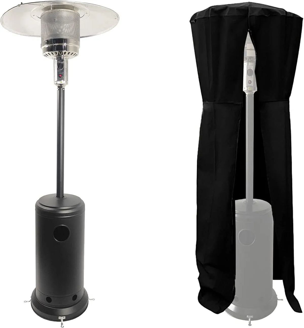 OSLO Parasol chauffant, chauffage d'extérieur au gaz en acier finition noire + housse de protection