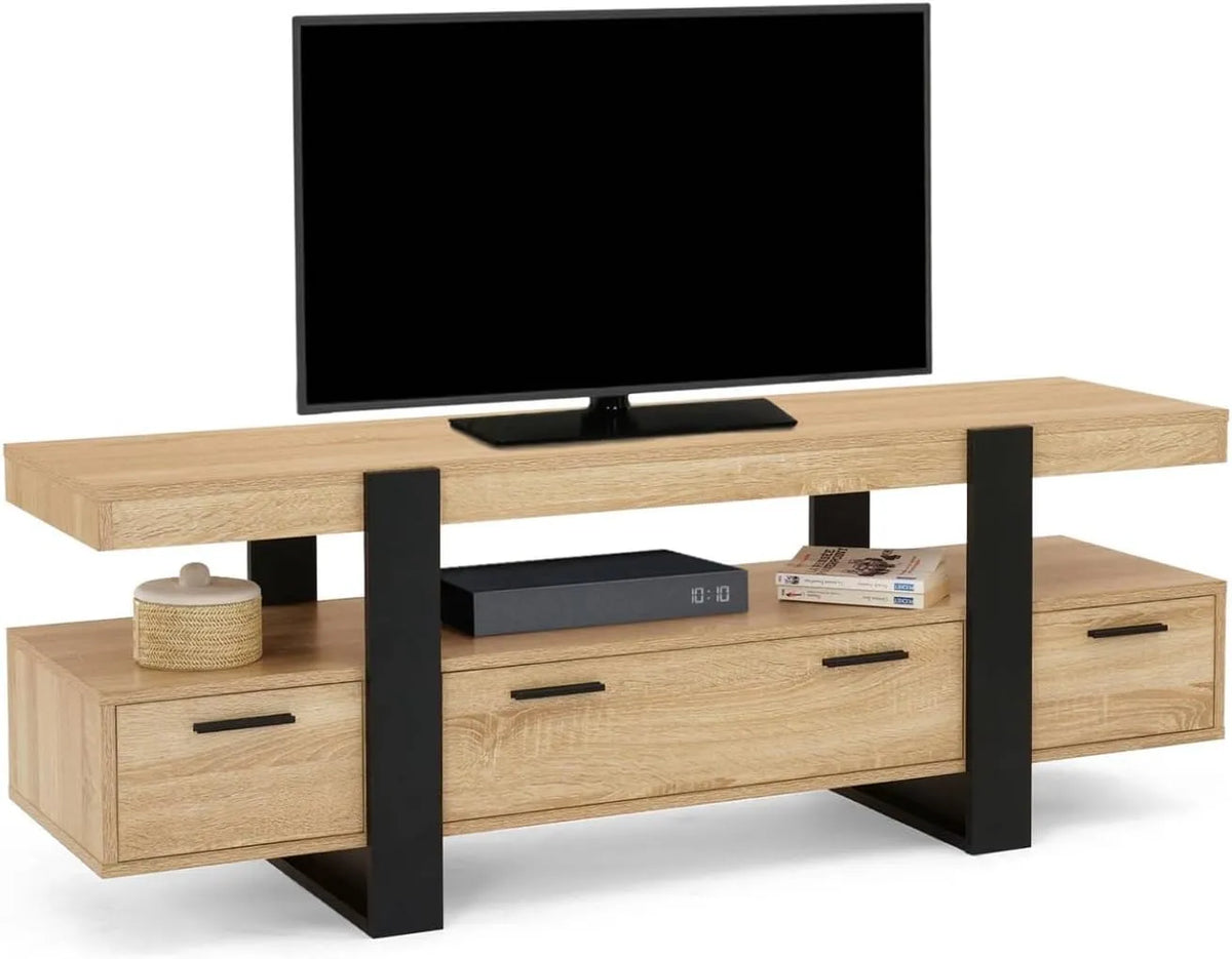 Meuble TV, 140 cm Phoenix avec tiroirs Bois et finition noire