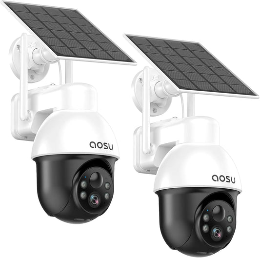 Aosu 3K Caméra Surveillance WiFi Exterieure sans Fil 5MP, 360° PTZ Suivi Automatique Détection IA Personne, Sonore 2 Pièce, Véhicule