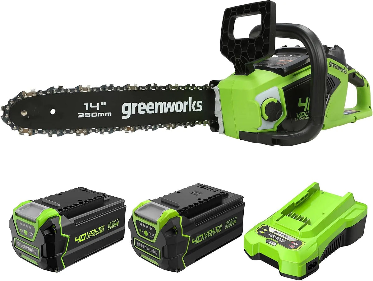 Greenworks tronçonneuse, Longueur du Guide-Chaîne de 35 cm+ Batterie 40V 4Ah et Chargeur Universel, Bundle of à Batterie avec Moteur Sans Balais