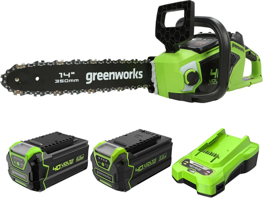 Greenworks tronçonneuse, Longueur du Guide-Chaîne de 35 cm+ Batterie 40V 4Ah et Chargeur Universel, Bundle of à Batterie avec Moteur Sans Balais